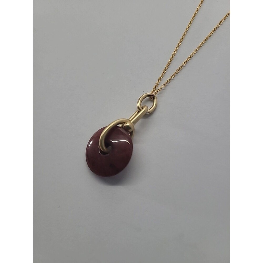 Gold Tone Pink Stone Donut Pendant Necklace Circle Pi Disc Minimalist Modern - Picture 10 of 11
